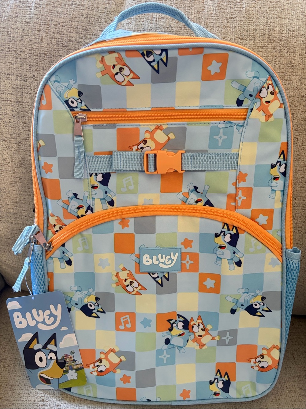 Bluey Kids Backpack in Light Blue & Orange - Official Character Bag